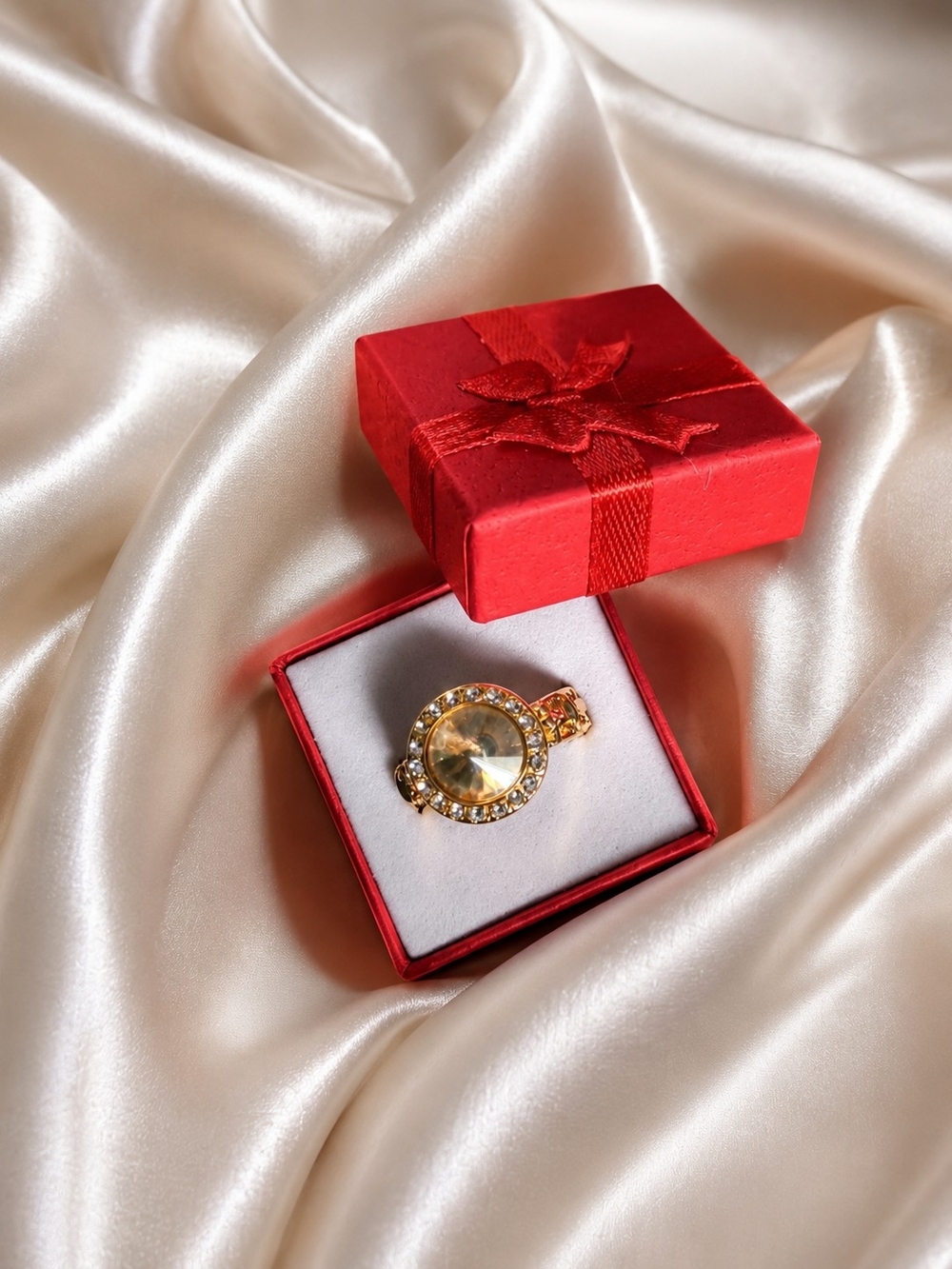 Gold Crystal Halo Ring - Women Jewelry